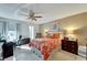 Relaxing bedroom with coral bedding, ceiling fan, and workspace at 5286 81St N St # 4, St Petersburg, FL 33709
