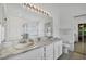 Double vanity bathroom with marble countertop and a large mirror at 1122 Vinetree Dr, Brandon, FL 33510