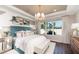 Main bedroom with plush bedding, large window, and decorative accents at 16224 Alpha Grove Pl, Odessa, FL 33556