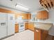Well-lit kitchen featuring wooden cabinets, ample countertop space, tile flooring, and updated appliances at 26831 Chianina Dr, Wesley Chapel, FL 33544