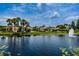 Picturesque pond view showcasing upscale homes and palm trees in a beautifully landscaped community at 4350 Live Oak Blvd, Palm Harbor, FL 34685