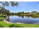 Tranquil lake view with homes and lush trees at 10818 111Th St, Seminole, FL 33778