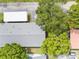An overhead view showcasing a building's roofline, surrounding trees, and a parking area at 2465 Northside Dr # 701, Clearwater, FL 33761