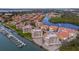 Panoramic aerial view showcases the waterfront community with water access, docks, and lake at 43 Bayview S Ct # A, St Petersburg, FL 33711