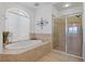 Primary bathroom featuring soaking tub, walk-in shower and natural light at 43 Bayview S Ct # A, St Petersburg, FL 33711