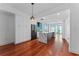 Modern kitchen with marble island and hardwood floors at 912 Channelside Dr # 2607, Tampa, FL 33602