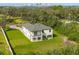 Aerial view of a modern house with a large backyard and city skyline in the background at 2316 S 46Th St, Tampa, FL 33619