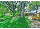 Large backyard with mature trees, shed, and spacious grassy area at 5104 S 66Th St, Tampa, FL 33619