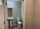 Small bathroom with pedestal sink and toilet at 13116 Shumard Way, Riverview, FL 33579