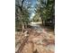 Driveway with leaf-covered surface; overgrown vegetation on sides at 17025 Dalberg Dr, Spring Hill, FL 34610