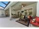Covered patio with seating area and view of the pool and backyard at 15212 Kestrelrise Dr, Lithia, FL 33547