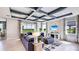 Bright living room with large windows, sectional sofa and coffered ceiling at 4311 Pullet Ct, Lakewood Ranch, FL 34211
