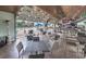 Indoor/outdoor restaurant and bar area next to a swimming pool with tables, chairs, and TV at 4880 Hickory Oak Dr, Brooksville, FL 34601
