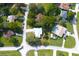 An aerial shot showing a house with a pool in a quiet neighborhood at 9085 Dorsey St, Spring Hill, FL 34608
