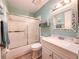 Bathroom with white vanity, tile flooring, and shower/tub combo at 216 Gloucester Blvd # 216, Sun City Center, FL 33573