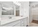 Elegant bathroom with double vanity and walk-in shower at 13728 Evergreen Valley Dr, Riverview, FL 33578