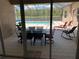Outdoor lanai with screened-in pool, lake view and patio furniture at 16015 Cape Coral Dr, Wimauma, FL 33598