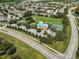 Aerial view of community pool, tennis courts, and park at 17905 Machair Ln, Land O Lakes, FL 34638