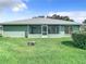 Spacious backyard with green grass and a view of the house exterior at 11111 Dormie Dr, San Antonio, FL 33576