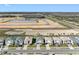 An aerial view of a street showcasing new single-Gathering homes with modern designs and well-kept front yards at 32707 Tamarind Grove Ln, Wesley Chapel, FL 33543