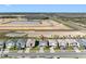 An aerial view of a street showcasing new single-Gathering homes with modern designs and well-kept front yards at 32707 Tamarind Grove Ln, Wesley Chapel, FL 33543