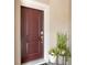 Modern dark-brown front door with potted plants at 5018 Sunnyside Ln, Bradenton, FL 34211