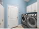 Laundry room with washer, dryer, and cabinets at 10211 Cleghorn Dr, San Antonio, FL 33576