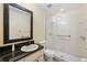 Bathroom with granite vanity and a large walk-in shower at 6435 Thicket Trl, New Port Richey, FL 34653