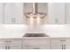 Close up of a modern cooktop and tile backsplash, complemented by sleek white cabinetry at 22426 Golden Retriever Ln, Brooksville, FL 34601