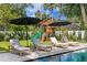 Relaxing backyard oasis with a pool, lounge chairs, and playset at 3907 W Mckay Ave, Tampa, FL 33609