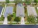 Aerial view of property, showcases a pool, fenced yard, neighboring homes, and surrounding landscaping at 30735 Lanesborough Cir, Wesley Chapel, FL 33543