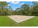 Sand volleyball court with net, surrounded by lush landscaping at 30735 Lanesborough Cir, Wesley Chapel, FL 33543