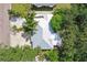 An overhead view showcasing a single-Gathering home's footprint, metal roof, and surrounding landscape at 1906 2Nd St, Indian Rocks Beach, FL 33785