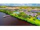 Community view of waterfront townhomes, swimming pool, and dock at 2001 Palm Key Ave, Oldsmar, FL 34677