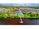 Aerial view featuring a community swimming pool, lake, and pier at 2001 Palm Key Ave, Oldsmar, FL 34677