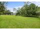 Expansive backyard featuring lush green grass, mature trees, and a serene, peaceful setting at 168 Rue Des Chateaux, Tarpon Springs, FL 34688