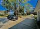 Long driveway leading to a home with a basketball hoop and picturesque greenery at 168 Rue Des Chateaux, Tarpon Springs, FL 34688