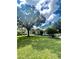 Desirable single-story home with a sprawling green lawn, mature trees and a circular driveway at 168 Rue Des Chateaux, Tarpon Springs, FL 34688
