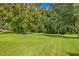 Expansive backyard with lush lawn and mature trees providing shade at 3320 Majestic View Dr, Lutz, FL 33558