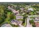 Aerial view of a residential neighborhood with houses and a pond at 3320 Majestic View Dr, Lutz, FL 33558