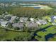 Bird's-eye view of townhome community, showcasing its layout and water features at 11220 Port Douglas Dr, New Port Richey, FL 34654