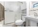 Clean bathroom with a shower/tub combo, toilet, and vanity at 5621 Moog Rd, New Port Richey, FL 34652