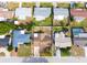 Aerial view of a single-Gathering home with a fenced backyard, located in a residential neighborhood at 5621 Moog Rd, New Port Richey, FL 34652