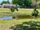 Peaceful backyard pond with chain link fence at 3233 Lenwood Dr, New Port Richey, FL 34655