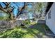 Fenced backyard with mature trees and garden area at 1802 E Hamilton Ave, Tampa, FL 33610