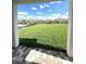 A lush green backyard, perfect for outdoor entertaining, viewed from the covered patio at 31895 Anchor Point Dr, Wesley Chapel, FL 33545