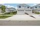 Charming two-story townhome with two-car garage and a well manicured lawn and blue skies at 31895 Anchor Point Dr, Wesley Chapel, FL 33545