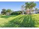 Landscaped backyard with lush green grass and palm trees at 10520 Collar Dr, San Antonio, FL 33576