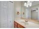 Bathroom with wood vanity, mirror, and light fixtures at 3776 Junction St, North Port, FL 34288