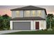 Two story home with gray siding, brown roof and red door at 9809 Crescent Moon Dr, Riverview, FL 33578